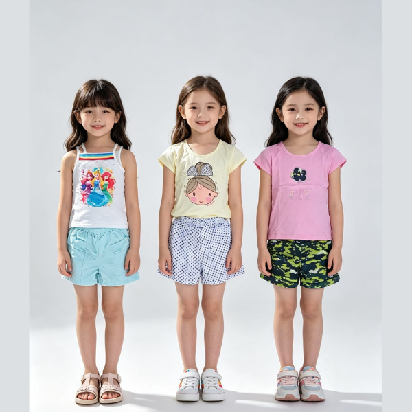Lara Flor Infantil Kit 6 Pieces – 3 Blouses & 3 Shorts for Girls