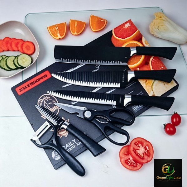 Conjunto de Facas de Revestimento Antiaderente C/ 6 peças de Aço Inoxidável