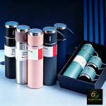 Kit Garrafa Térmica Inox 500ml Com 3 Xícaras Camping Viagem
