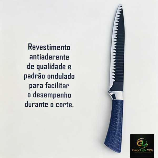 Conjunto de Facas de Revestimento Antiaderente C/ 6 peças de Aço Inoxidável