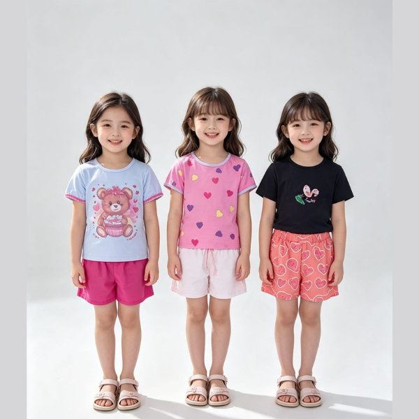 Lara Flor Infantil Kit 6 Pieces – 3 Blouses & 3 Shorts for Girls