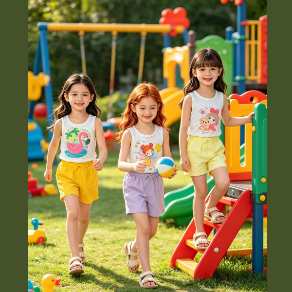 Lara Flor Infantil Kit 6 Pieces – 3 Blouses & 3 Shorts for Girls